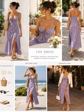 Purple Floral Spaghetti-Strap Dress